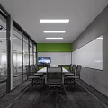 Modern Public Office Space With Workstations Computers Green Plants And Glass Partitions