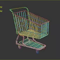 Silver Metal Shopping Cart With Red Handle And Wheels For Daily Household Use