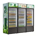 Commercial Display Refrigerator with Multiple Glass Doors Showcasing Various Beverages 3d model