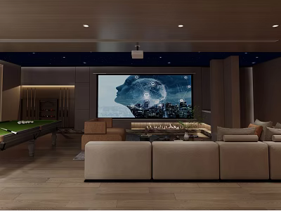Elegant Home Theater Interior Design With Large Projection Screen Plush Sofas And Wooden Flooring 3d model