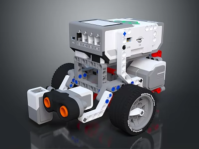 Educational Building Block Robot With Modular Design Wheels And Blue Accent Sensors 3d model