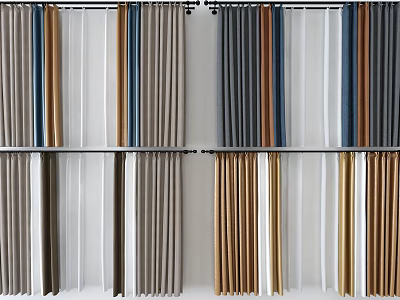 Modern Home Decor Curtains With Grey Brown Blue And Beige Colors For Interior Design 3d model