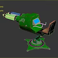 Green Multi Barrel Weapon System With Seat Star Shaped Base And Display Screen 3d model