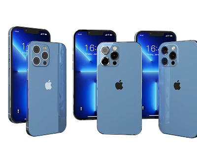 Apple iPhone Devices With Multiple Cameras Blue Glass Back And iOS Interface 3d model