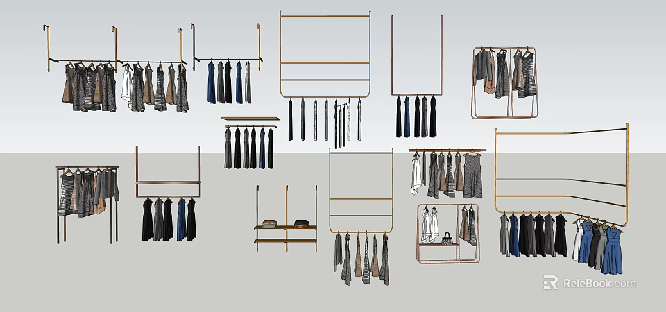 Various Clothes Hangers in Different Designs for Hanging Coats Pants and Shirts 3d model 