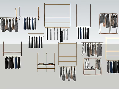 Various Clothes Hangers in Different Designs for Hanging Coats Pants and Shirts 3d model
