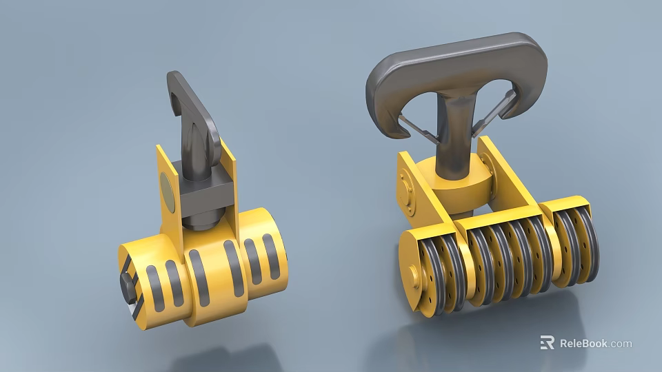 Yellow Industrial Equipment Lifting Hooks With Metal Components And Spring Mechanisms 3d model 