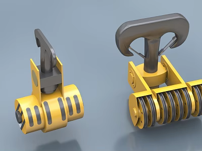 Yellow Industrial Equipment Lifting Hooks With Metal Components And Spring Mechanisms 3d model