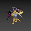Game and Movie Dragon Characters with Yellow Purple Bodies Red Wings Staff and Pendant Ball