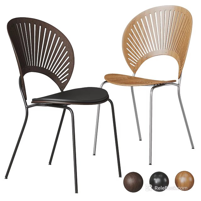 Modern Single Chair with Radial Striped Backrest Brown and Light Wooden Metal Legs Design 3d model 