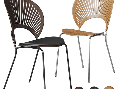 Modern Single Chair with Radial Striped Backrest Brown and Light Wooden Metal Legs Design 3d model