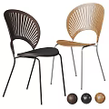 Modern Single Chair with Radial Striped Backrest Brown and Light Wooden Metal Legs Design
