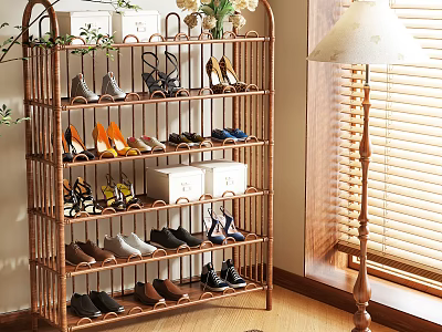 Practical Multi Layer Shoe Storage Rack With Organized Shoes And Storage Boxes 3d model