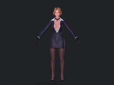Game Movie Character Female in Business Suit with White Blouse Black Gloves and Fishnet Stockings 3d model