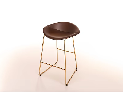 Modern Leisure Chair With Brown Leather Seat And Gold Metal Frame Design 3d model