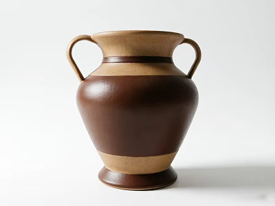 Ceramic Vase With Two Handles Brown And Beige Stripes Classic Design Round Base 3d model