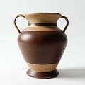 Ceramic Vase With Two Handles Brown And Beige Stripes Classic Design Round Base