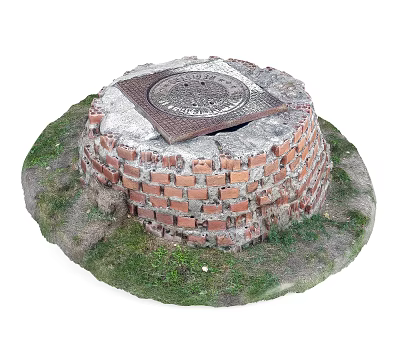 Round Red Brick Garden Ornament With Metal Cover And Green Grass 3d model Round Red Brick Garden Ornament With Metal Cover And Green Grass 3d model