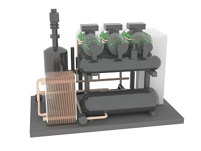 Industrial Equipment System With Multiple Compressor Units Piping And Storage Tank 3d model