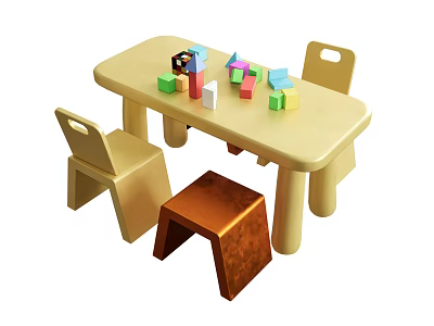 Kids Table with Chairs and Colorful Building Blocks for Children 3d model