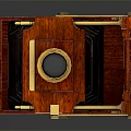 Red Wooden Vintage Digital Camera With Brass Accents And Folding Design