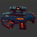 Futuristic Sci Fi Blue Gun With Scope Yellow Red Accents And Mechanical Design