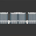 Cartoon Style Blue And White Symmetrical Buildings With White Base And Reflections On Dark Background