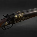 Vintage Decorative Weapon With Engraved Golden Patterns Wooden Stock And Black Barrel