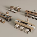Modern Wooden Tea Table Set With Matching Chairs And Stools Design 3d model
