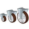 Three Various Sizes Orange Rubber Wheels with Silver Metal Brackets
