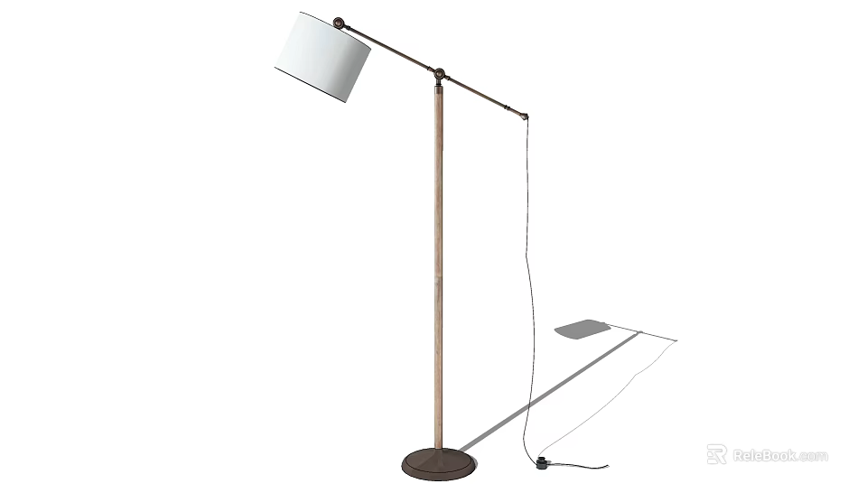 Modern Minimalist Floor Lamp With White Lampshade Metal Stand And Round Base 3d model 