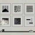Black and White Abstract Paintings Featuring Geometric Patterns Framed Wall Art 3d model