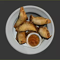 Crispy Golden Spring Rolls Served With Sweet Chili Dip On White Plate