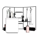 Modern Black Metal Clothes Rack With Hanging White Clothes White Cabinet And Decorative Items