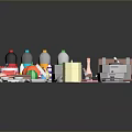 Various Colorful Food Items Arranged in a Row with Different Shapes and Sizes