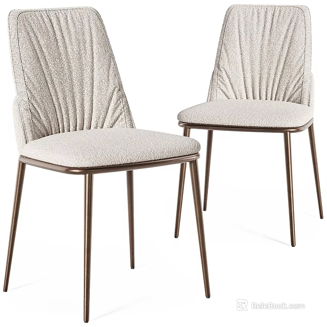 Modern Beige Fabric Upholstered Dining Chairs With Curved Backrest And Metal Legs 3d model 