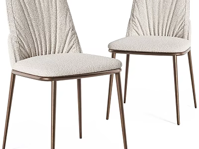 Modern Beige Fabric Upholstered Dining Chairs With Curved Backrest And Metal Legs 3d model