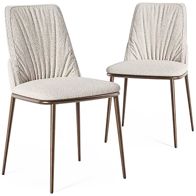 Modern Beige Fabric Upholstered Dining Chairs With Curved Backrest And Metal Legs 3d model