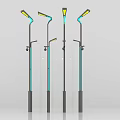 Sleek Modern Outdoor Lights with Curved Lamp Heads Yellow Illumination and Metal Poles