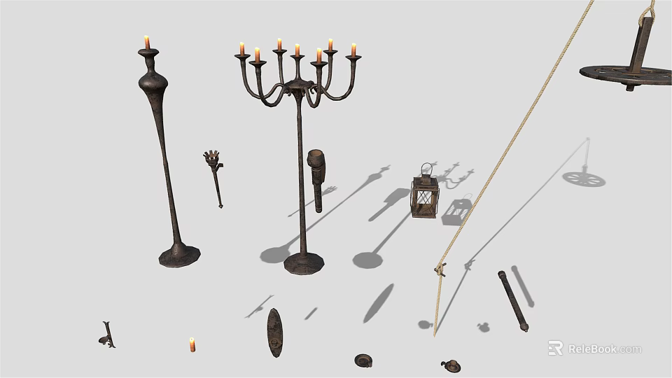 Classic Vintage Lighting Combination With Candelabra Floor Lamp Lantern And Decorative Pieces 3d model 