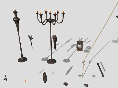 Classic Vintage Lighting Combination With Candelabra Floor Lamp Lantern And Decorative Pieces 3d model