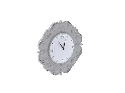 Ornate Wall Clock With White Dial And Decorative Carved Frame Design 3d model