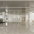 Modern Service Hall Interior With Counters Self Service Kiosks And Digital Screens