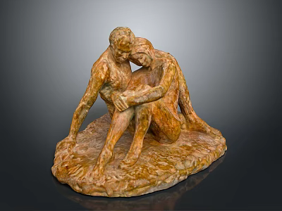 Household Decorative Sculpture With Two Embracing Figures And Textured Stone Base 3d model