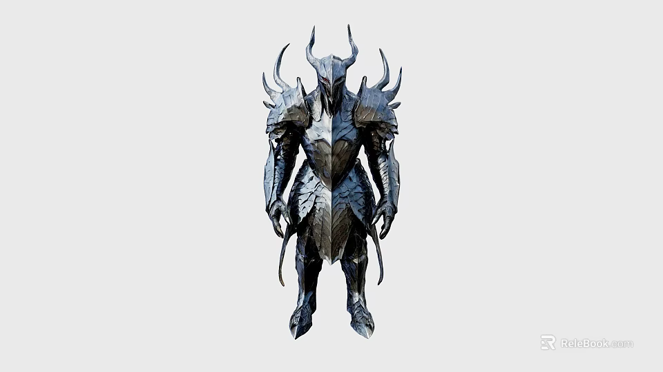 Detailed Dark Fantasy Armored Game Movie Character With Horned Spiked Armor 3d model 