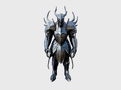 Detailed Dark Fantasy Armored Game Movie Character With Horned Spiked Armor 3d model