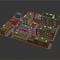 Cartoon City Scene With Colorful Multi Story Buildings And Various Roof Designs