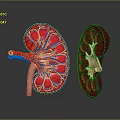 Human Kidneys 3D Anatomical Model Showing Internal Structure And Blood Vessels