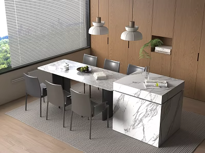 Modern Island Taichung Island Table Chair Combination Solid Wood Leather Dining Chair 3d model
