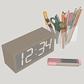 stationery pencil alarm clock marker marker pen 3d model